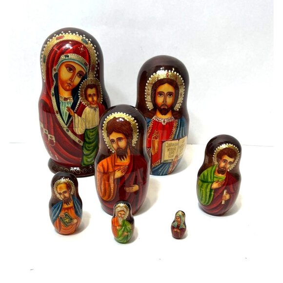 Our Lady of Kazan Russian Matryoshka Orthodox Religious Icons 7 Nesting Dolls - Picture 1 of 16